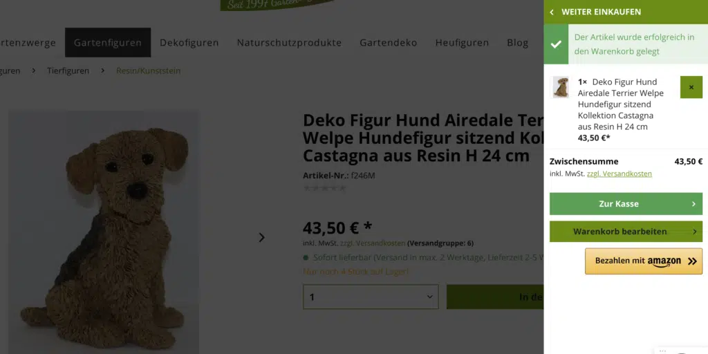 js-gartendeko Slider an der Seite, um später den Gutscheincode einlösen zu können