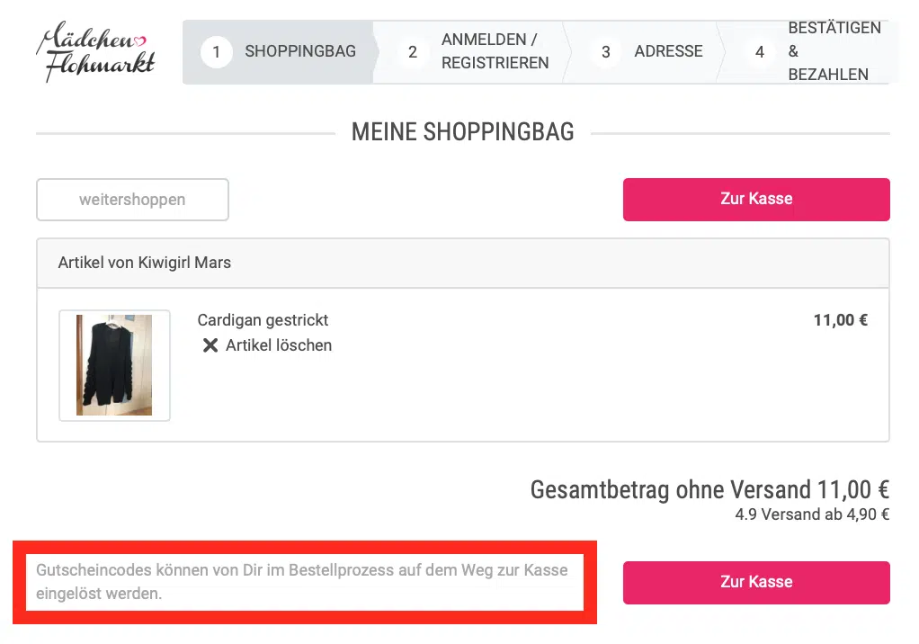 Mädchenflohmarkt.de Gutscheine verwenden Part 2