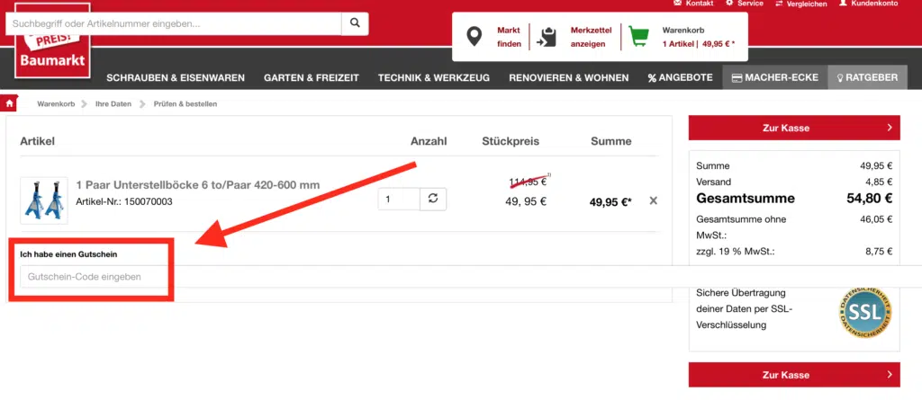sonderpreis-baumarkt Gutschein verwenden so geht es