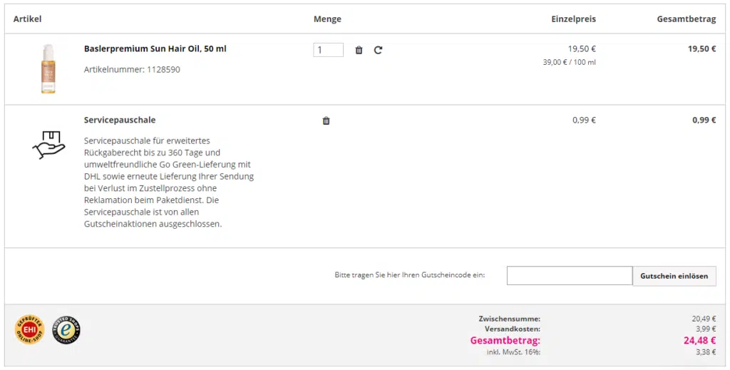 basler-beauty gutscheine warenkorb