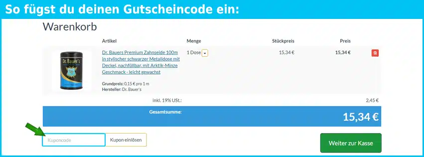 Dentorado Gutschein einfuegen und sparen