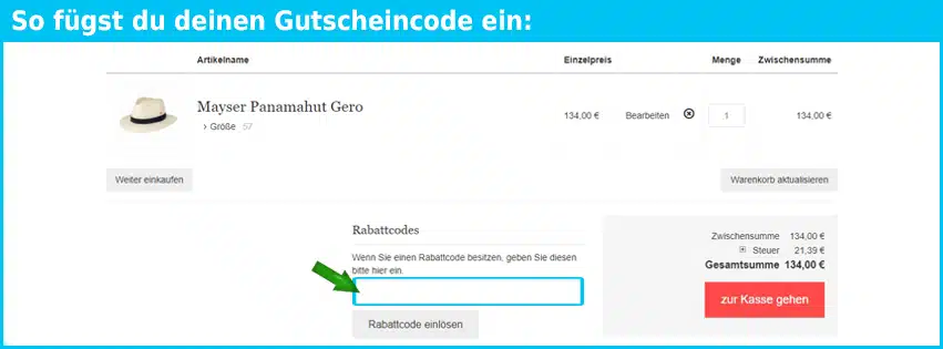 Hut-Styler Gutschein einfuegen und sparen