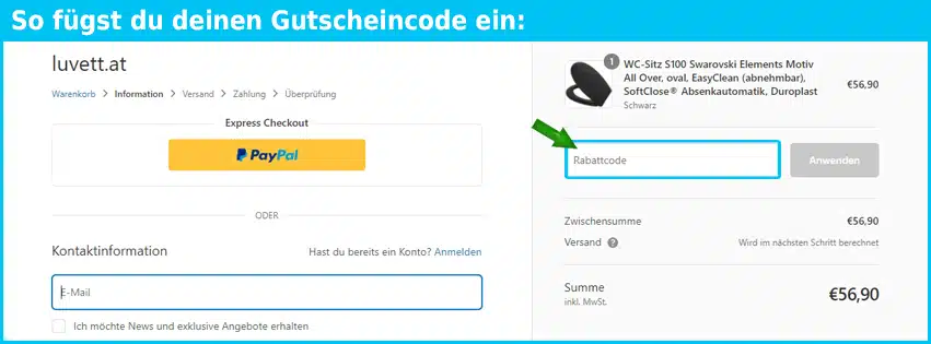Luvett Gutschein einfuegen und sparen