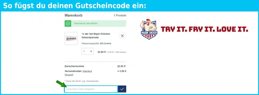 Major Chicken Gutschein einfuegen und sparen