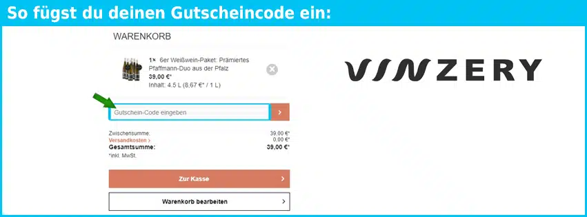 Vinzery Gutschein einfuegen und sparen