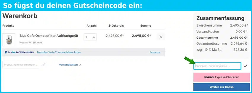 blue-water-osmosefilter.shop Gutschein einfuegen und sparen