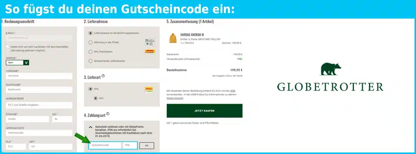 Globetrotter Gutschein einfuegen und sparen