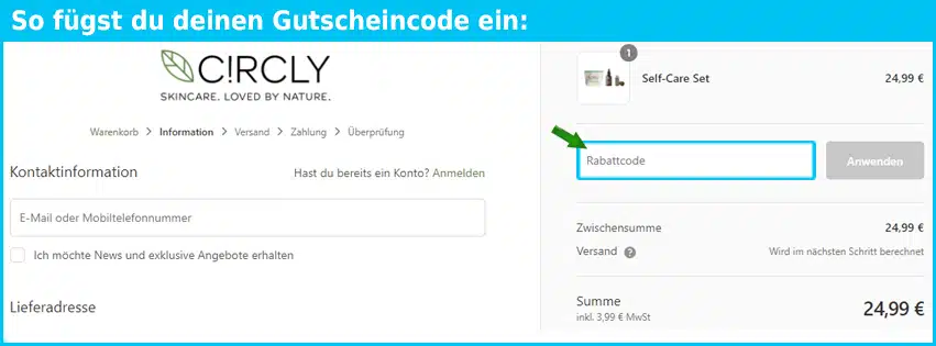 circly Gutschein einfuegen und sparen