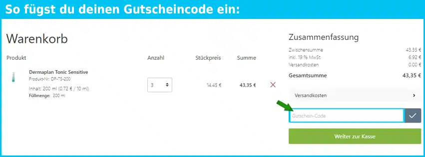 dermaplan Gutschein einfuegen und sparen