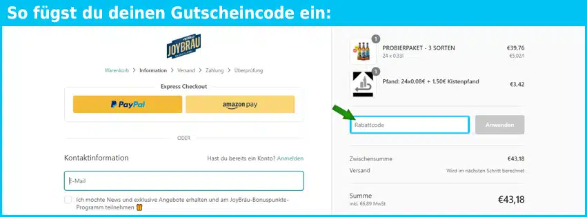 joybraeu Gutschein einfuegen und sparen
