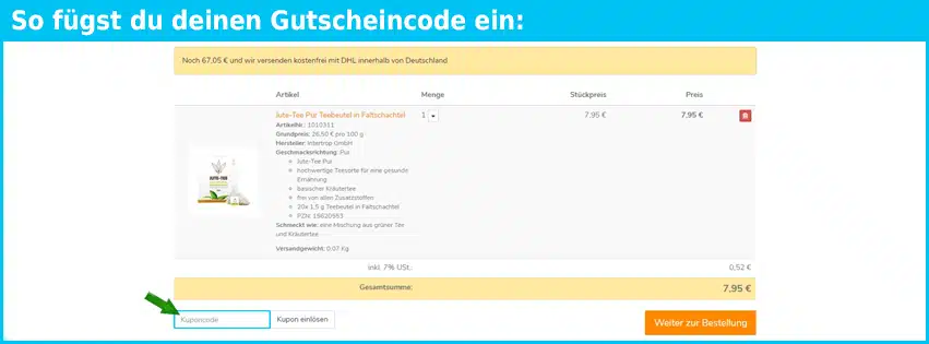 jutevital Gutschein einfuegen und sparen