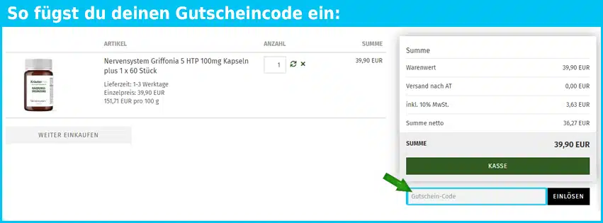 kraetermax Gutschein einfuegen und sparen
