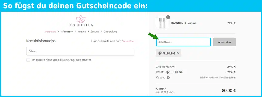 orchidella Gutschein einfuegen und sparen
