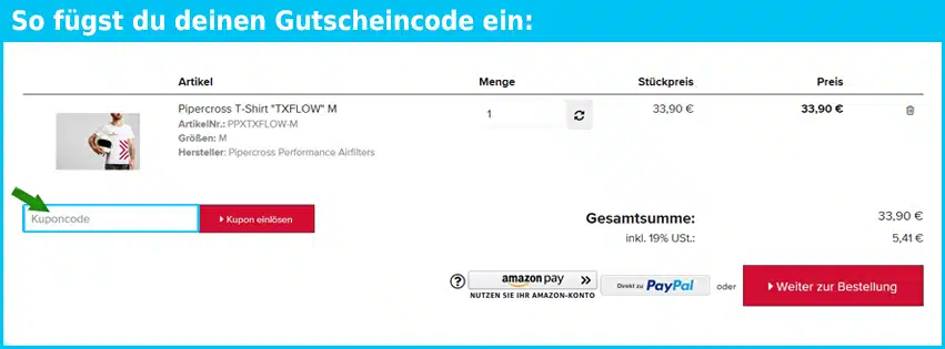 pipercross Gutschein einfuegen und sparen