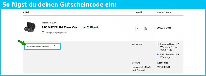 sennheiser Gutschein einfuegen und sparen