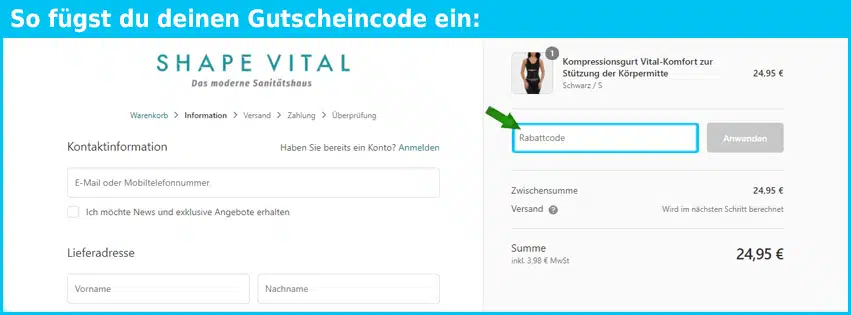 shapevital Gutschein einfuegen und sparen