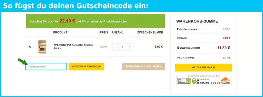 sparrowpet Gutschein einfuegen und sparen