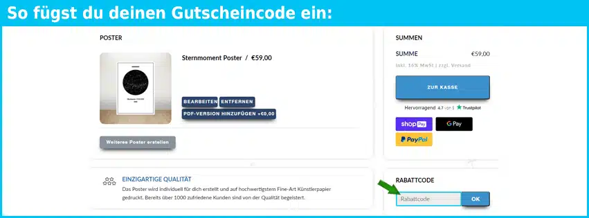 sternmoment Gutschein einfuegen und sparen