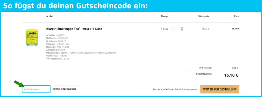 suppenhandel Gutschein einfuegen und sparen