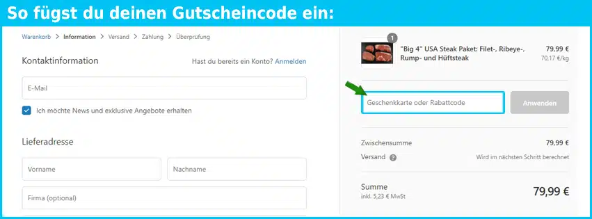 tellermitte Gutschein einfuegen und sparen
