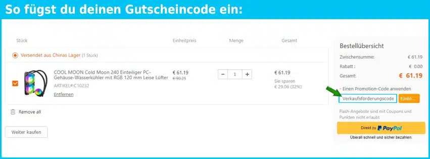 tomtop Gutschein einfuegen und sparen