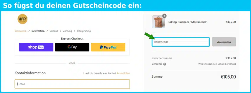 vivify Gutschein einfuegen und sparen