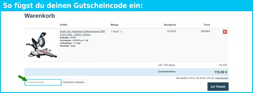 baulinger Gutschein einfuegen und sparen