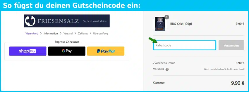 friesensalz Gutschein einfuegen und sparen