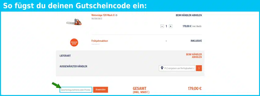 husqvarna Gutschein einfuegen und sparen