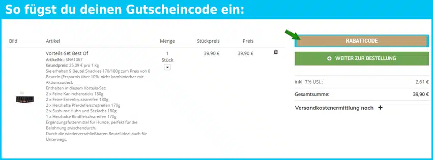 snackies Gutschein einfuegen und sparen