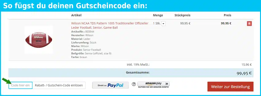american-footballshop Gutschein einfuegen und sparen