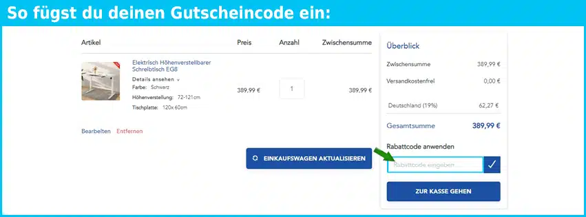 flexispot Gutschein einfuegen und sparen