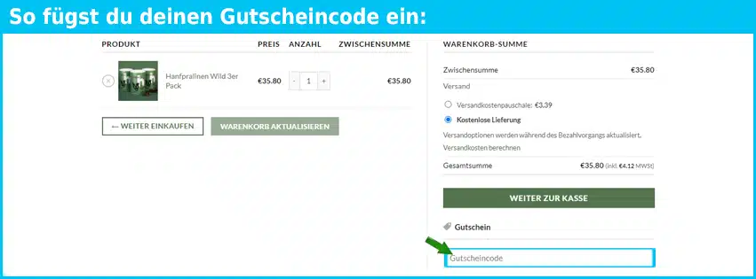 hanfred Gutschein einfuegen und sparen