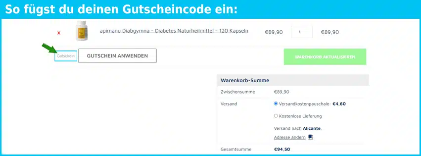 apimanu Gutschein einfuegen und sparen