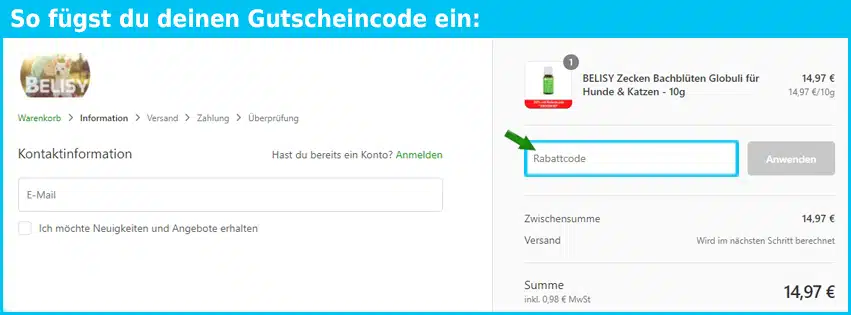 belisy Gutschein einfuegen und sparen