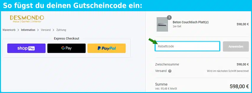 desmondo-shop Gutschein einfuegen und sparen