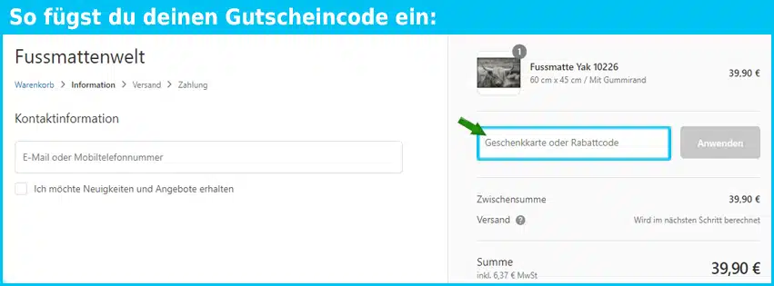 fussmatten-welt Gutschein einfuegen und sparen