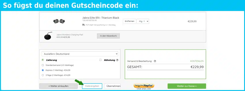 jabra Gutschein einfuegen und sparen