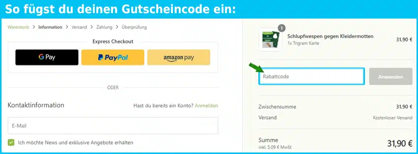 legona Gutschein einfuegen und sparen