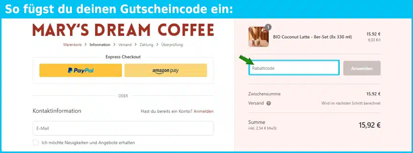 maryscoffeeclub Gutschein einfuegen und sparen