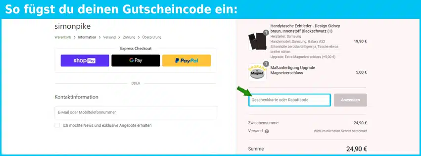 simonpike Gutschein einfuegen und sparen