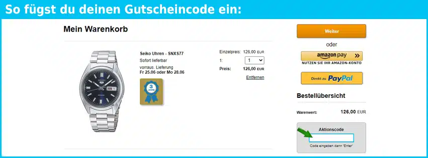 uhren4you.de Gutschein einfuegen und sparen