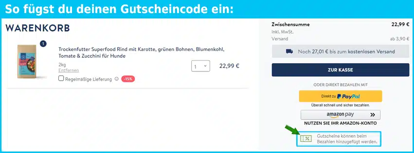 petsdeli Gutschein einfuegen und sparen