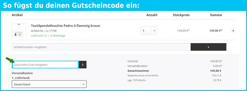 leuchtenladen.com Gutscheine Gutschein einfuegen und sparen