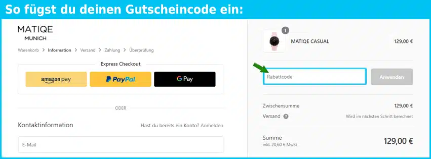 matiqe Gutschein einfuegen und sparen