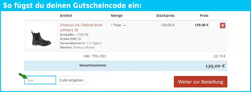 shoezuu Gutschein einfuegen und sparen