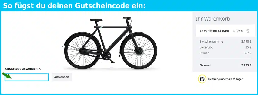 vanmoof Gutschein einfuegen und sparen