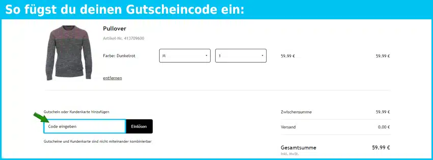 casamoda Gutschein einfuegen und sparen