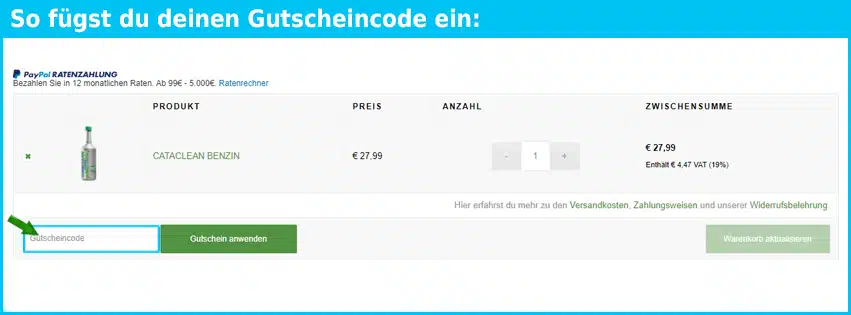 cataclean Gutschein einfuegen und sparen