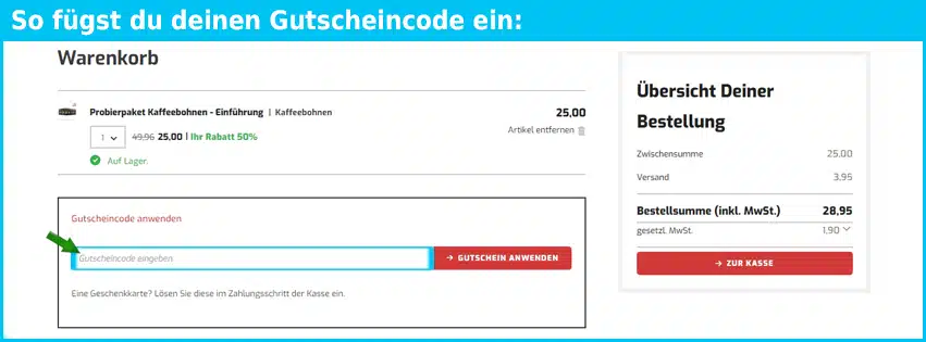 kaffeevorteil Gutschein einfuegen und sparen
